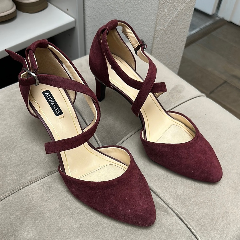 Alex Marie Red Heels with Pointed Toe and Ankle Straps